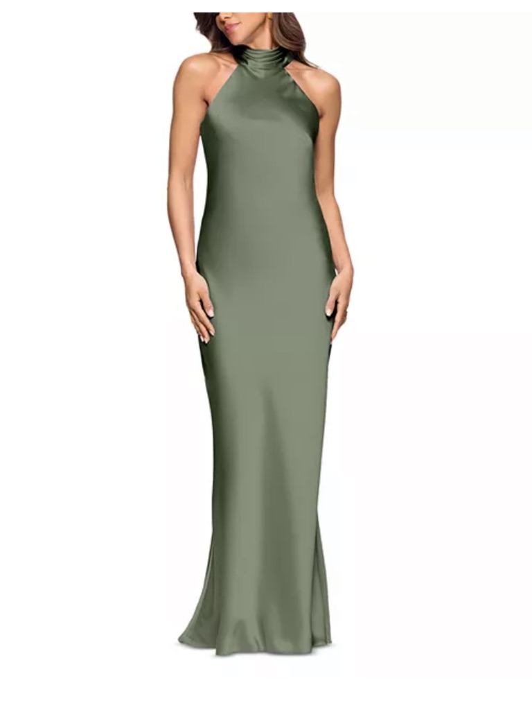 Olive Green Halter Satin Evening Gown